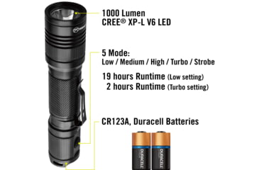 Image of Kilimanjaro Gear CREE XP-L V6 Tactical Flashlight LED 1000 Lumen, Black, 910256