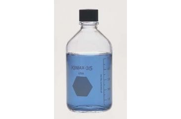 Image of Kimble/Kontes KIMAX Media/Storage Bottles, KG-35 Borosilicate Glass, Graduated, Kimble Chase 61111T 1000 Black Phenolic PTFE-Faced 14-B White Rubber-Lined Closure
