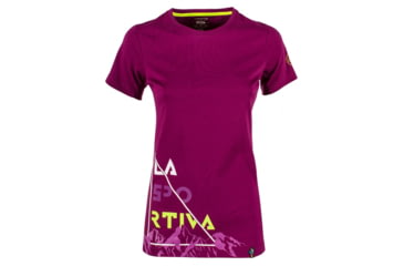 Image of La Sportiva Mountain Is Home T-Shirt - Women's, Plum, Small I79-501501-S