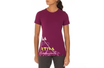 Image of La Sportiva Mountain Is Home T-Shirt - Women's, Plum, Small I79-501501-S