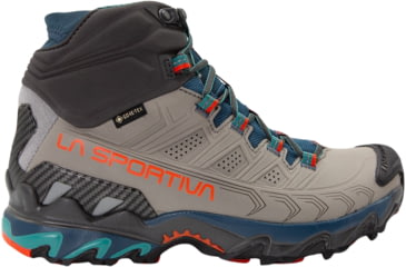 Image of La Sportiva Ultra Raptor II Mid Leather GTX Boots - Women's, Grey/Cherry Tomato, 38.5, ZFHS097-G01R22-38.5