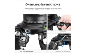 Image of Leofoto AM-5 Kit Versa Magic Arm Heavy-Duty w/Anti-Twist Adapter, 1/4th Mounting Screws, Black, AM-5-KIT