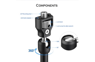 Image of Leofoto AM-5 Kit Versa Magic Arm Heavy-Duty w/Anti-Twist Adapter, 1/4th Mounting Screws, Black, AM-5-KIT