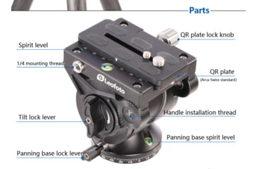 Image of Leofoto BV-10 Fluid Head for Optics up to 11 lb w/Handle, Arca Compatible, Black, BV-10