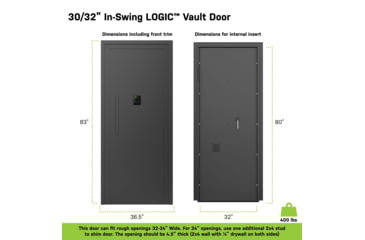 Image of Lockdown Vault Door, In Swing, 30/32in, LH, Black, 1118817