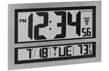 Image of Marathon Clock Jumbo LCD Atomic Wall Clock, Silver, 16.7 x 1.9 x 10.6, CL030025-SV-00-G