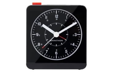 Image of Marathon Analog Desk Alarm Clock w/Auto-Night Light, Black, CL030053-BK-BK-NA