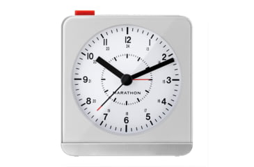 Image of Marathon Analog Desk Alarm Clock w/Auto-Night Light, Silver, CL030053-SV-WH-NA