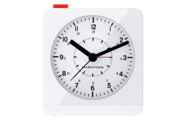 Image of Marathon Analog Desk Alarm Clock w/Auto-Night Light, White, CL030053-WH-WH-NA