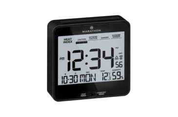 Image of Marathon Atomic Desk Clock w/Backlight, Heat and Comfort Index, Black, CL030054-BK-00-NA