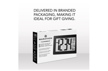 Image of Marathon Atomic Digital Wall Clock, Black/Brush Steel, 9.5in x 1in x 6in, CL030068-BK-BS-NA