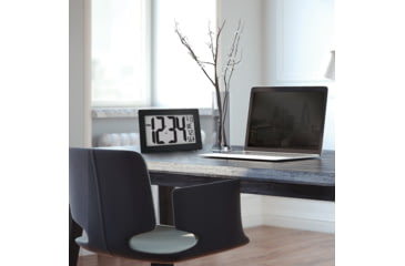 Image of Marathon Atomic Digital Wall Clock, Black/Brush Steel, 9.5in x 1in x 6in, CL030068-BK-BS-NA