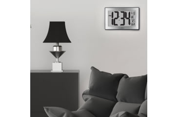 Image of Marathon Atomic Digital Wall Clock, Black/Stainless Steel, 9.5in x 1in x 6in, CL030068-BK-SS-NA