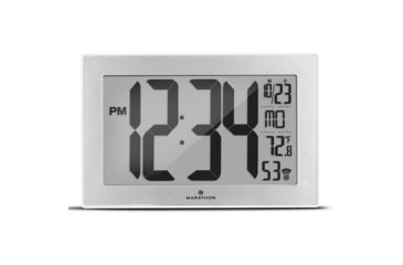 Image of Marathon Atomic Digital Wall Clock, White, 9.5in x 1in x 6in, CL030068-WH-SS-NA