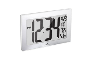 Image of Marathon Atomic Digital Wall Clock, White, 9.5in x 1in x 6in, CL030068-WH-SS-NA