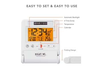 Image of Marathon Atomic Travel Alarm Clock w/Auto Night Light, White, CL030036-WH-00-NA