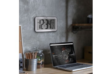 Image of Marathon Atomic Wall Clock w/8 Time Zones and Stand, Silver, CL030033-SV-BK-NA