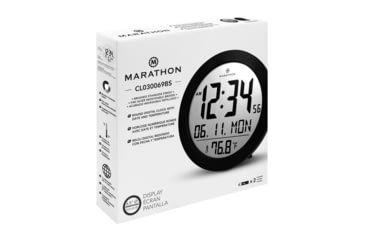Image of Marathon Digital Round Wall Clock, Black, 9in x 1in x 9in, CL030069-BS-00-NA