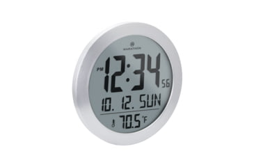 Image of Marathon Digital Round Wall Clock, Stainless Steel, 9in x 1in x 9in, CL030069-SS-00-NA