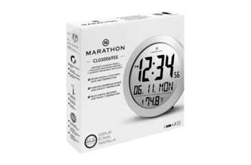 Image of Marathon Digital Round Wall Clock, Stainless Steel, 9in x 1in x 9in, CL030069-SS-00-NA