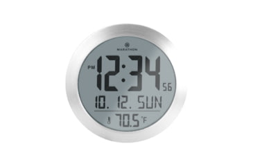 Image of Marathon Digital Round Wall Clock, Stainless Steel, 9in x 1in x 9in, CL030069-SS-00-NA