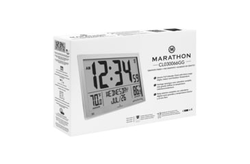 Image of Marathon Slim Atomic Full Calendar Wall Clock w/ Indoor/Outdoor Temperature, Graphite Grey, 14.6in x 1.2in x 9in, CL030066-GG-FD-NA