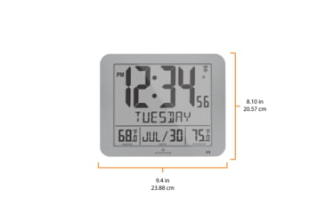 Image of Marathon Slim Atomic Wall Clock w/ Indoor/Outdoor Temperature, Graphite Grey, 9.8in x 1.2in x 8.1in, CL030027-GG-FD-NA