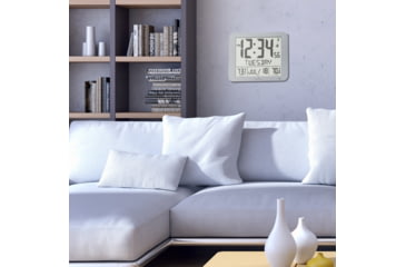 Image of Marathon Slim Atomic Wall Clock w/ Indoor/Outdoor Temperature, Graphite Grey, 9.8in x 1.2in x 8.1in, CL030027-GG-FD-NA