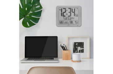 Image of Marathon Slim Atomic Wall Clock w/ Indoor/Outdoor Temperature, Graphite Grey, 9.8in x 1.2in x 8.1in, CL030027-GG-FD-NA