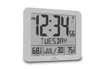 Image of Marathon Slim Atomic Wall Clock w/ Indoor/Outdoor Temperature, Graphite Grey, 9.8in x 1.2in x 8.1in, CL030027-GG-FD-NA