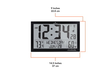 Image of Marathon Slim Jumbo Atomic Digital Wall Clock, Black, 14.6in x 1.2in x 9in, CL030062-BK-FD-NA