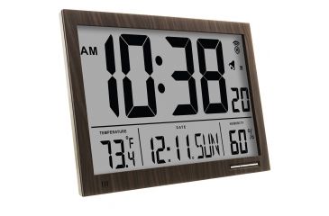 Image of Marathon Slim-Jumbo Atomic Digital Wall Clock, Wood, CL030062-WD-JB-NA