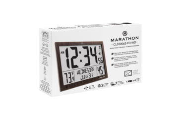 Image of Marathon Slim Jumbo Atomic Digital Wall Clock, Wood, 14.6in x 1.2in x 9in, CL030062-WD-FD-NA