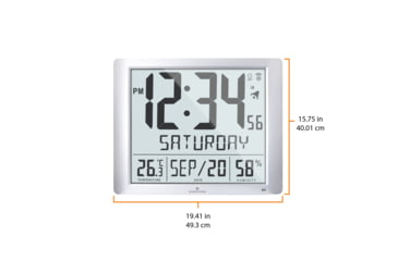 Image of Marathon Super Jumbo Atomic Wall Clock with Full Date display and 7 Time Zones, Classic Black, LARGE, CL030061-GG-FD-NA