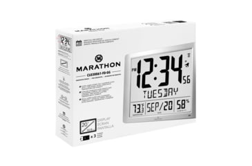 Image of Marathon Super Jumbo Atomic Wall Clock with Full Date display and 7 Time Zones, Classic Black, LARGE, CL030061-GG-FD-NA