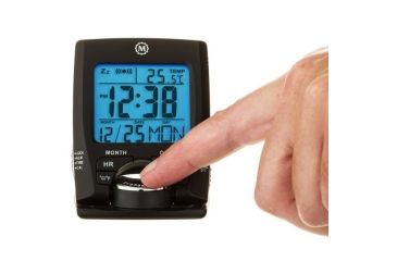 Image of Marathon Travel Alarm Clock w/Calendar and Temperature, Black, CL030023-BK-BK-NA