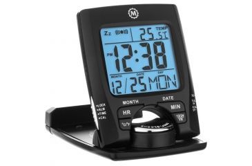 Image of Marathon Travel Alarm Clock w/Calendar and Temperature, Black, CL030023-BK-BK-NA