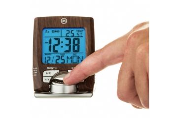Image of Marathon Travel Alarm Clock w/Calendar and Temperature, Wood, CL030023-WD-SV-NA