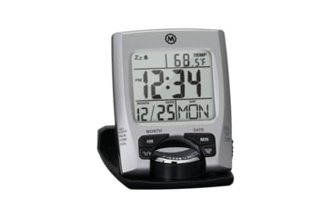 Image of Marathon Travel Alarm Clock w/ Calendar and Temperature, Silver, 2.5in x .5in x 3in, CL030023-SV-BK-NA