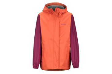 Image of Marmot Girls PreCip Eco Jacket - Kids, Nasturtium/Purple Berry, Medium, 41010-Nasturt/PurpB-M-DEMO