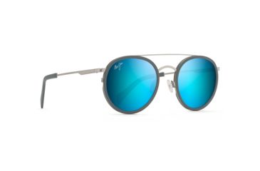 Image of Maui Jim Even Keel Polarized Round Sunglasses, Brushed Silver / Powder Blue Frame, Blue Hawaii Lens, Brushed Silver / Powder Blue B534-17A