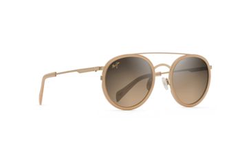 Image of Maui Jim Even Keel Polarized Round Sunglasses, Gold w/ S&amp;stone Frame, HCL Bronze Lens, Gold w/ S&amp;stone HS534-22