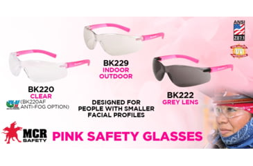 Image of MCR Safety BearKat BK2 Series Safety Glasses, Soft Non-Slip Temple, Clear Lens/Pink Frame, One Size, BK220