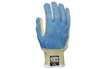 Image of MCR Safety Cut Pro Hero 7 Gauge Regular Weight Shell Cut Resistant Work Gloves, ARX Aramid, PVC Dotted Back and Palm, Blue/Green, Large, 93859L