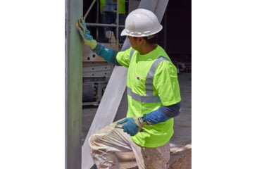 Image of MCR Safety Cut Pro Hero 7 Gauge Regular Weight Shell Cut Resistant Work Gloves, ARX Aramid, PVC Dotted Back and Palm, Blue/Green, Large, 93859L