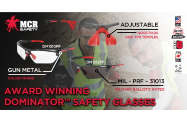 Image of MCR Safety Dominator DM3 Series Safety Glasses, MAX36 Anti-Fog Lenses, Adjustable Wire Core Temples and Nose Piece, Blue Diamond Mirror, One Size, DM1328BDC