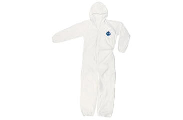 Image of MCR Safety DuPont Tyvek Coverall with Zipper Front, Elastic Sleeves &amp; Ankles, Attached Hood, White, L, TY127SL