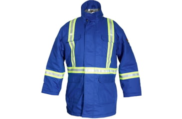 Image of MCR Safety Flame Resistant Extreme Climate Insulated Parka with Silver FR Reflective Stripes Trimmed with Lime, Royal Blue, L, PK5BLT