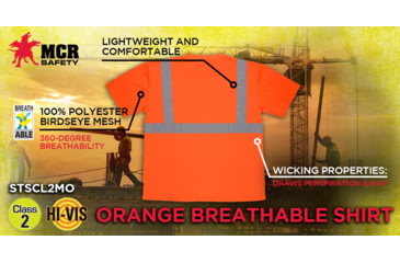 Image of MCR Safety Hi Vis Safety Work T-Shirts, Soft Poly Birdseye Mesh, Short Sleeve and Tagless Design, ANSI 107 Type R Class 2, Fluorescent Orange, 3X, STSCL2MOX3