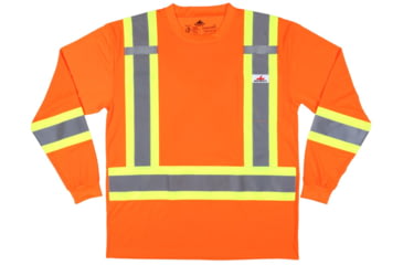 Image of MCR Safety Hi Vis Safety Work T-Shirts, Soft Poly, Long Sleeve and Tagless Design, ANSI 107 Type R Class 3, Fluorescent, Fluorescent Orange, 5X, WCLTCS2OX5